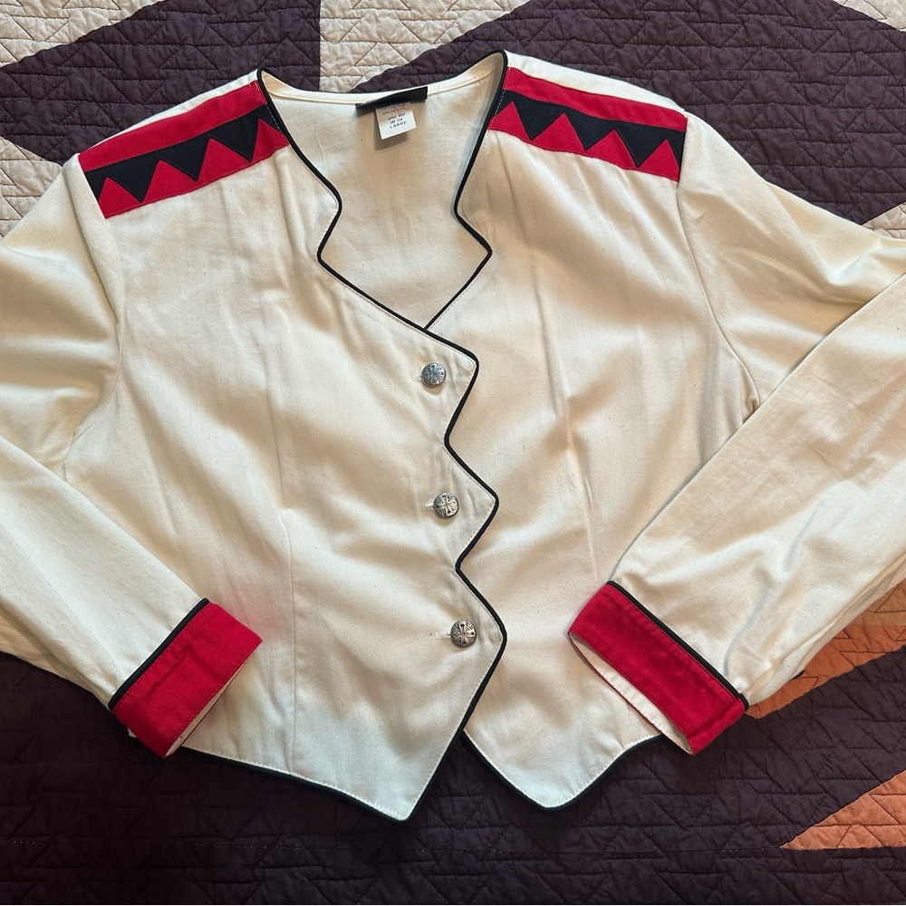 Women's Cream Blazer with Red & Black Trim